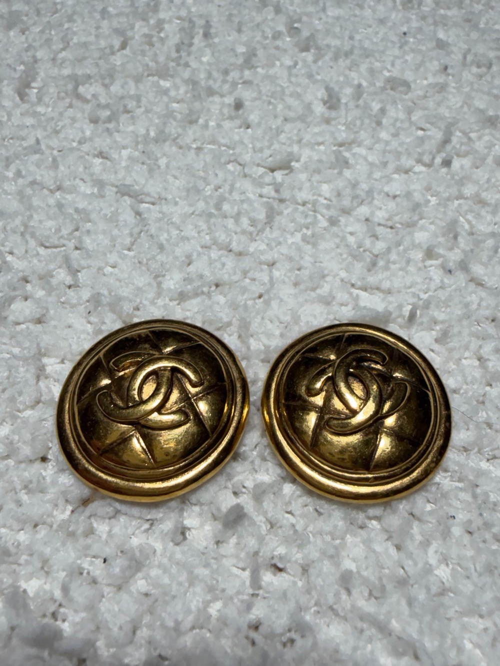 Vintage Chanel Gold Tone CC Quilted Clip On Earrings